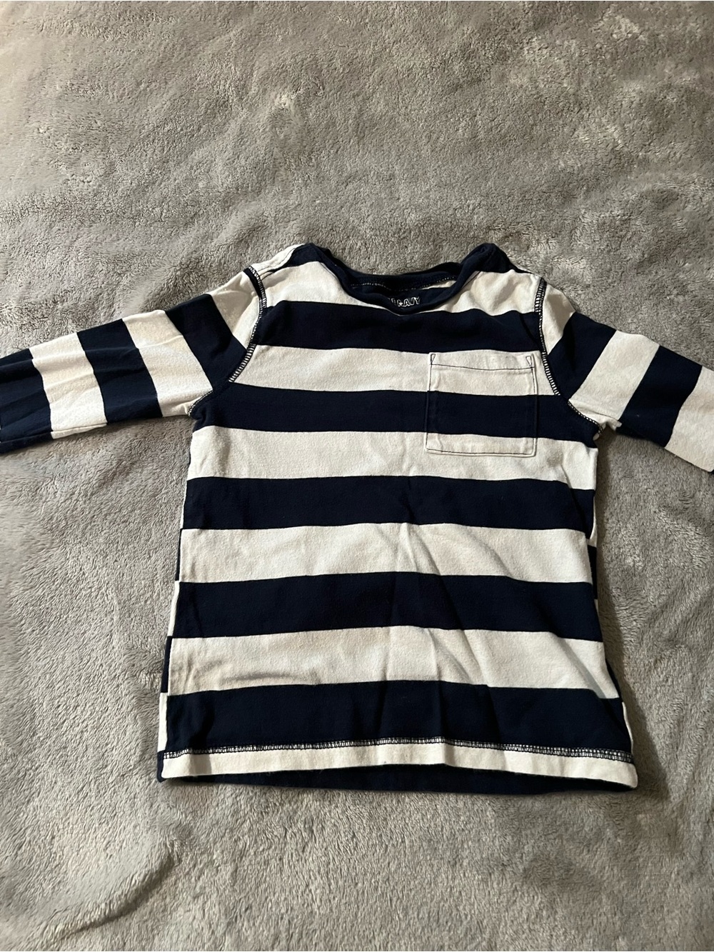 Old Navy Navy and White Striped Long-Sleeve Tee with Chest Pocket